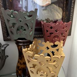 Home Interiors Set De Tres Porta Velas De Madera Nuevos En Caja 