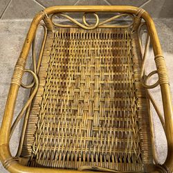 Vintage Boho Bamboo Woven Serving Basket Tray w/Swirl Ornate Sides