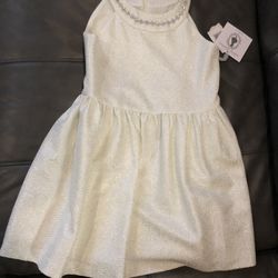 New! Girls Ivory/Silver Dress: Size 7