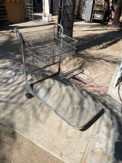 L shaped metal platform cart with basket
