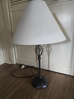 Table lamp with metal bronze cage design and lamp shade only $25
