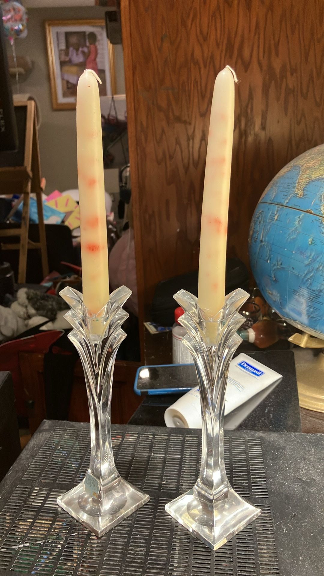 German, Mikasa Lead Crystal Candle Stick Holders (2).Sculpted Art Deco, Tulip