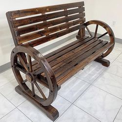 (NEW) $110 Large 50” Wooden Wagon Bench Rustic Wheel for Patio Garden Outdoor 50x23x34” 
