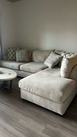 Beige Fabric Sectional Sofa with Chaise