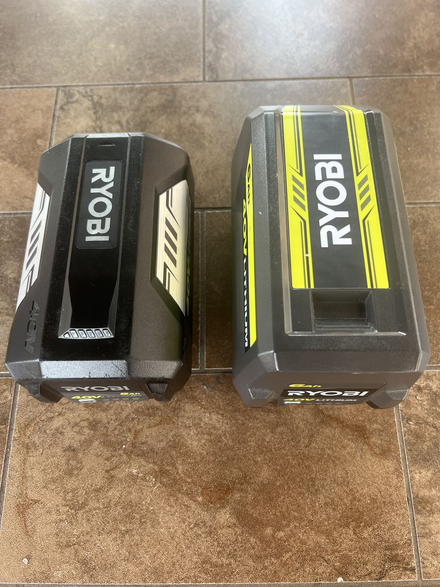 2 Ryobi 40V Lithium Batteries 5Ah and 6Ah, Not Working, For Parts Or Repair