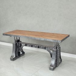 63" Industrial Office Desk Executive Desk With Solid Wood Top Bridge Base