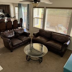 Leather Sofas And Coffee Table 