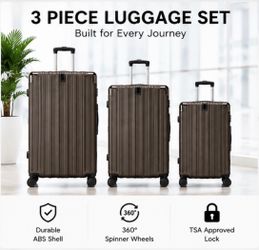 3 Piece Light Weight Spinner Luggage Set (Coffee)