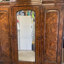 Gorgeous Antique English Walnut Burl Armoire