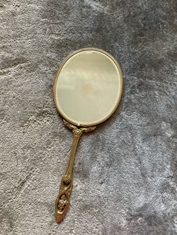 Vintage Victorian Style Hand Mirror, Ornate Brass Tone Vanity Mirror, Shabby Chic Vanity Decor