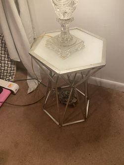 End Table White Top,  Silver Frame 