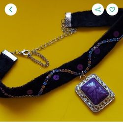 Handmade Cute Purple Choker With Pendant $ 10.00