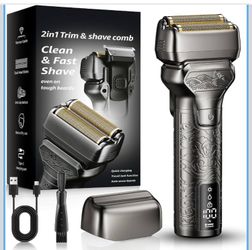 Electric Foil Shaver for Men: IPX7 Metal Body 1400mAh / 180min Runtime & Fast Charging — Zero Travel Stress Electric Razor with LED Display, Travel Lo