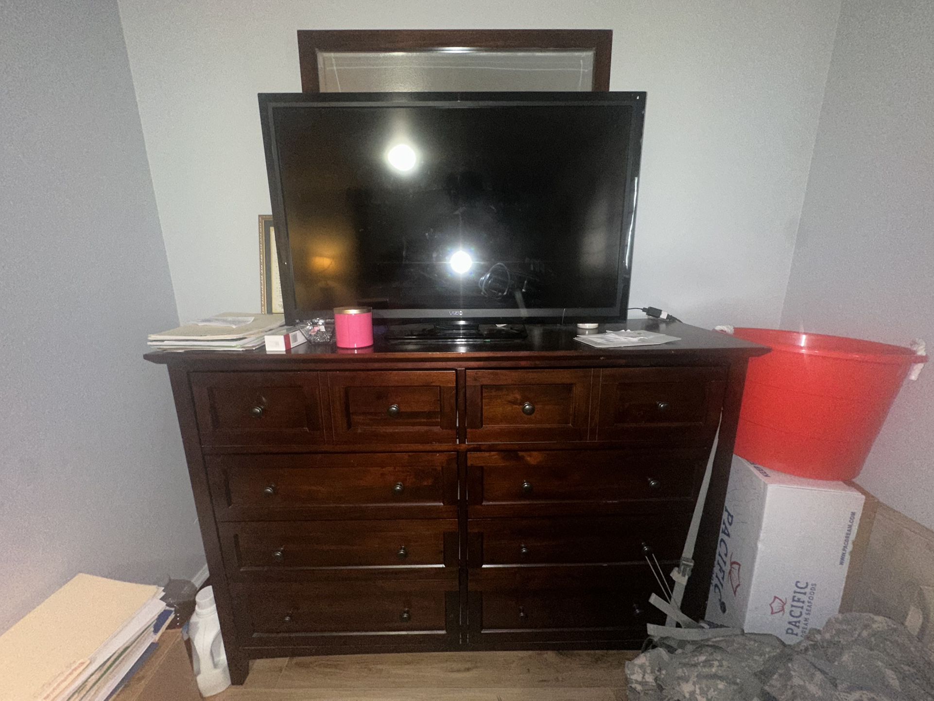 Wooden Dresser + Vizio Flat Screen Tv