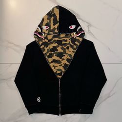 Vintage BAPE 1st Camo Yellow Reversible Full Zip Hoodie Black Size Large