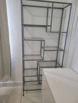 HomeRoots 72" Metal & Tempered Glass Bookcase - 12"W x 32"D x 72"H