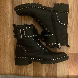 Black Leather Studded Combat Boots