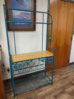Blue Turquoise Bakers Rack with Removable Wood Board