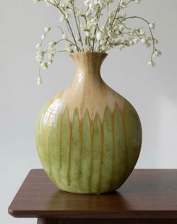 Pier one green and sand drop ceramic vase