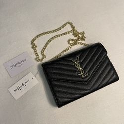 Black and Gold YSL crossbody wallet purse with chain