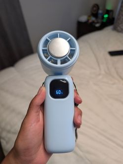 Cute Light Blue Portable Fan w/ Digital Display + Stand