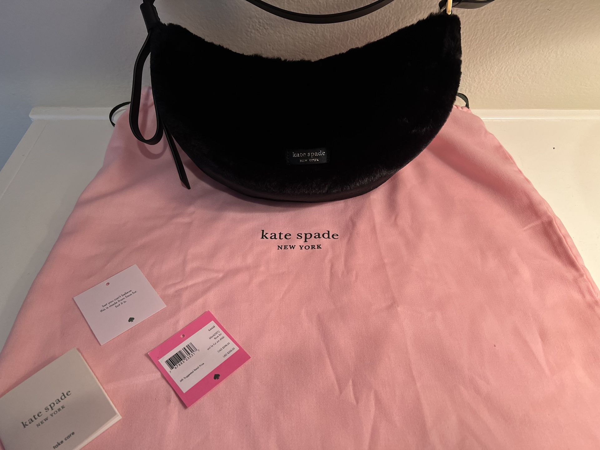 NEW Kate spade Black Faux Fur Bag