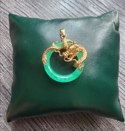 18K GP Jade Dragon Pendant