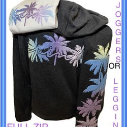 New Victorias Secret Pink Palm Tree Bling Full  ZIP HOODIE AND JOGGERS  S-XXL NWT🔥❤️