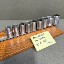 (9 pc set) VTG CRAFTSMAN METRIC 1/2” DRIVE 12pt SOCKET SET