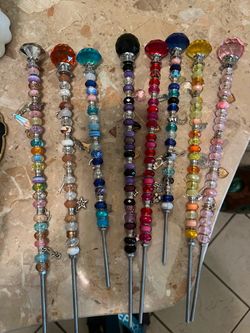 Handmade Beaded Wands with Crystal Tops – Set of 8