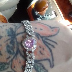 This A Diamond Crested Sterling Silver Pink Heart Bracelet 