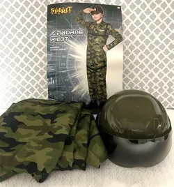 Spirit Halloween Child Air Force Airborne Pilot Costume Jumpsuit MD & Helmet NEW