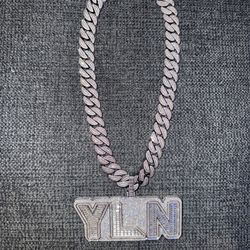 Silver Iced Out CZ YLN Pendant