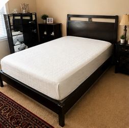 Queen Bed Frame with Mattress – Dark Espresso Wood - $250 OBO