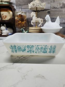 Pyrex 0503 Turquoise 1 1/2 QT Amish Butterprint Refrigerator Dish Vintage