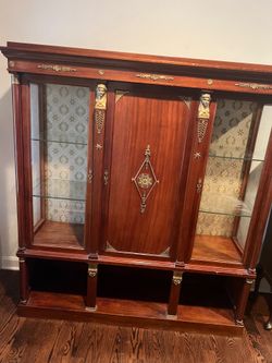 Antique French Empire Style Ormolu Mounted Mahogany Curio / Display Cabinet