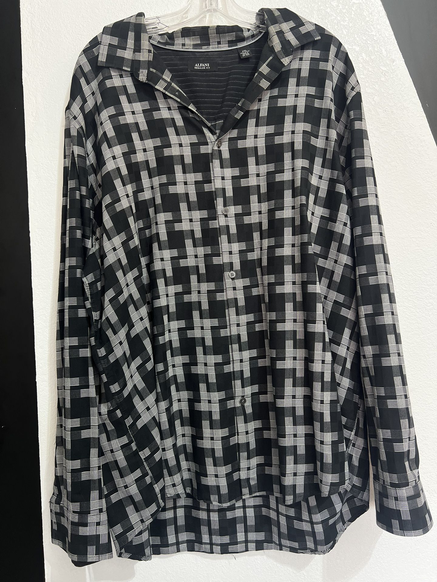 Alfani Long Sleeve Black And Grey Dress Shirt Xxl 2xl 
