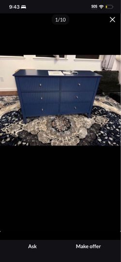 NEW RoyalCraft 6-Drawer Dresser - 47" Fluted Modern Wood Chest - Blue - Retail $199.99