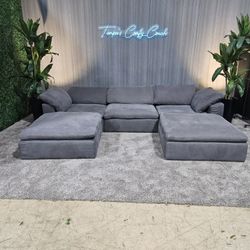 RH- Gray Linen Restoration Hardware Original Cloud Couch (5pc) | Luxe