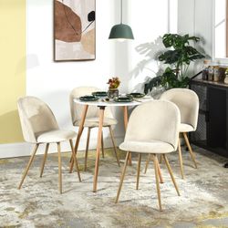 Homy Casa Rookie 5PC Dining Table Set 31.5” Round Table with 4 Puz Biscuit Upholstered Chairs in Beige