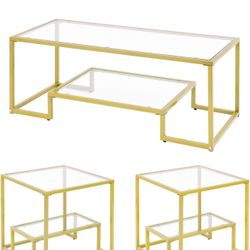 3 Piece Gold Coffee Table Set 