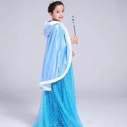 Kids Blue Plush Cape With White Faux Fur Trim