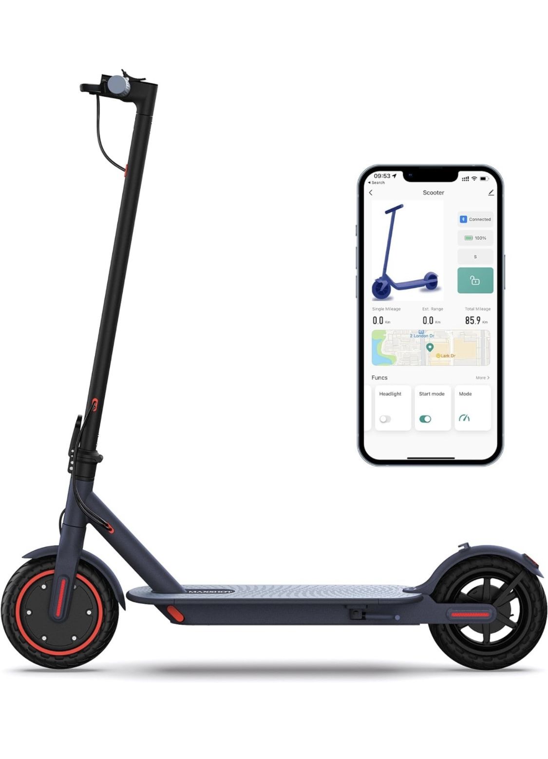 Electric Scooter - 8.5" Solid Tires, Quadruple Shock Absorption, Up to 19 Miles Long-Range, 19 Mph Top Speed, Portable Folding Commuting Scooter for A