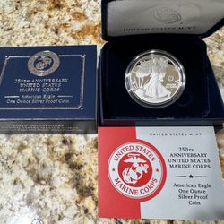 2025 American Silver Eagle Proof MARINE CORP. Privy W/box And COA  