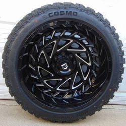 33 12.50 22 Cosmo Mud Kicker Tires & 22X12 Black and Silver Rims*8X6.5* *CHEVY* *DODGE*