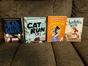 Bad guys, cat on the run, Rowley awesome friendly adventure, and charlottes web book