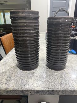 Set of 2 Dark Brown Ribbed Ceramic Vases