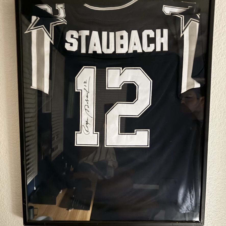 Roger Staubach Autographed & Framed Blue Dallas Jersey