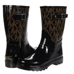 Michael Kors Logo Rubber Rain Boots Black Brown Sz.7 