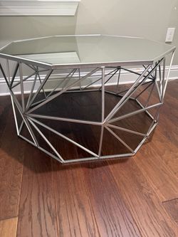 Geometric Silver Coffee Table with Glass Top